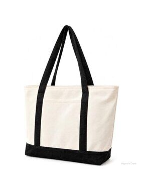 16oz Cotton Canvas Tote Bag Zip Top Structured Work Teacher Nurse Handbag